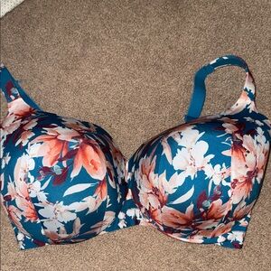 Cacique Floral Women's Bra - Teal and Peach